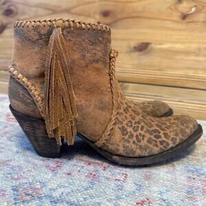 Old Gringo Adela Women's 9 Leopard Fringe Distressed Leather Ankle Boots